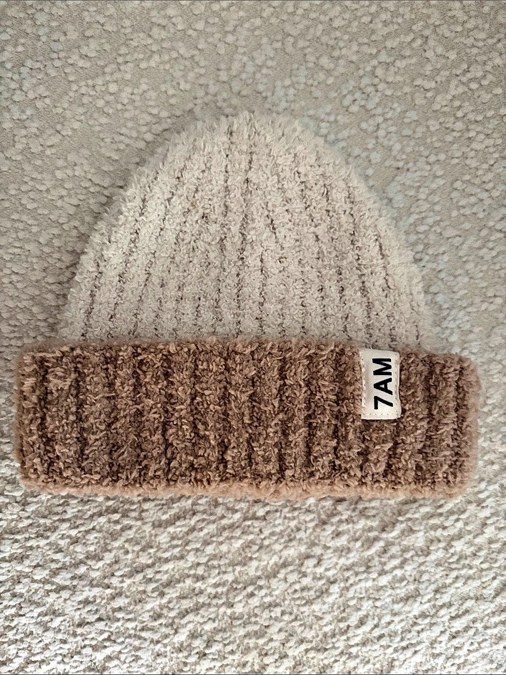7AM Enfant 2-Tone Ribbed Beanie Baby 0-6M Pecan Ecru